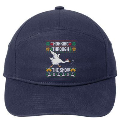 Honking Through The Snow Funny Goose Ugly Christmas Sweater Gift 7-Panel Snapback Hat