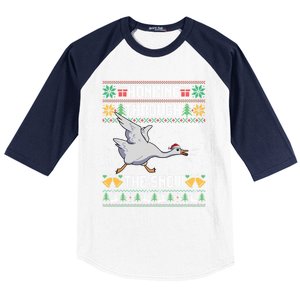 Honking Through The Snow Funny Goose Ugly Christmas Sweater Gift Baseball Sleeve Shirt