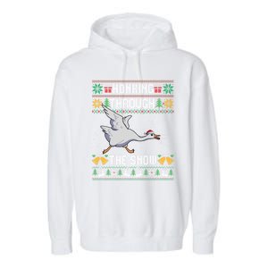 Honking Through The Snow Funny Goose Ugly Christmas Sweater Gift Garment-Dyed Fleece Hoodie