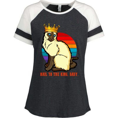 Hail To The King Baby Siamese Cat Wearing Crown Enza Ladies Jersey Colorblock Tee