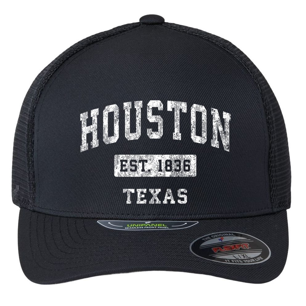 Houston Texas Tx Vintage Established Sports Flexfit Unipanel Trucker Cap