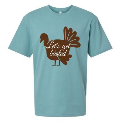 Happy Thanksgiving Turkey Design Lets Get Basted Autumn Gift Sueded Cloud Jersey T-Shirt