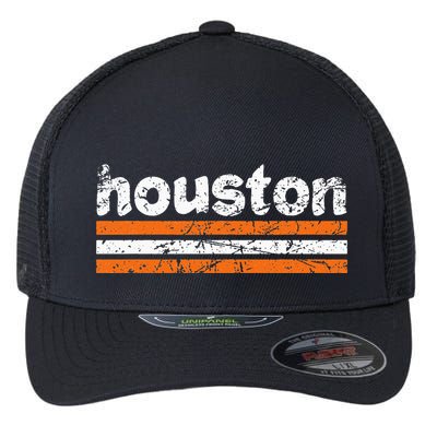 Houston Texas Three Stripe Vintage Weathered Flexfit Unipanel Trucker Cap