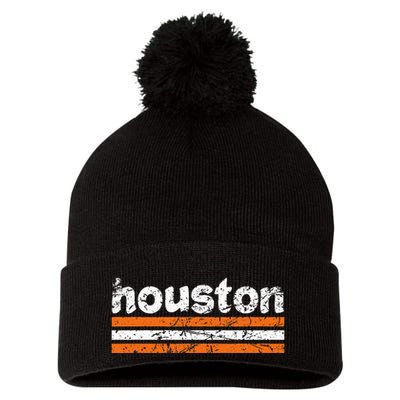 Houston Texas Three Stripe Vintage Weathered Pom Pom 12in Knit Beanie