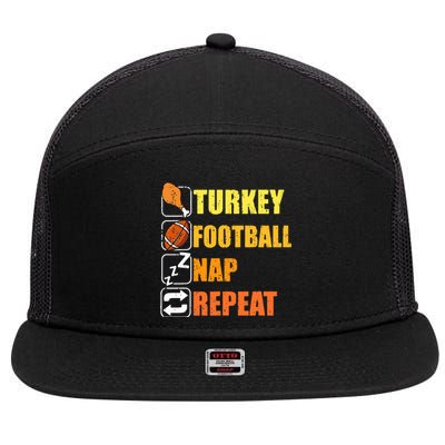 Happy Thanksgiving Turkey Football Nap Repeat Funny Football  7 Panel Mesh Trucker Snapback Hat