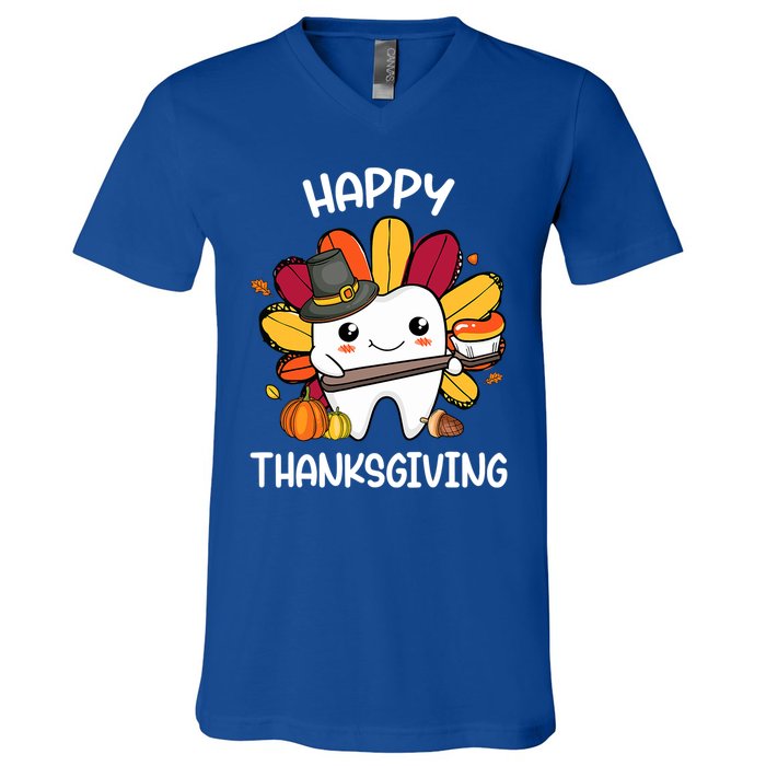 Happy Thanksgiving Teeth Dental Squad Turkey Thanksgiving Gift V-Neck T-Shirt