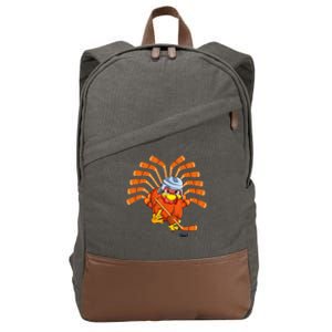 Happy Thanksgiving Turkey Playing Hockey Team Givethanks Day Gift Cotton Canvas Backpack