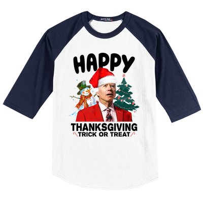 Happy Thanksgiving Trick Or Treat Funny Joe Biden Baseball Sleeve Shirt