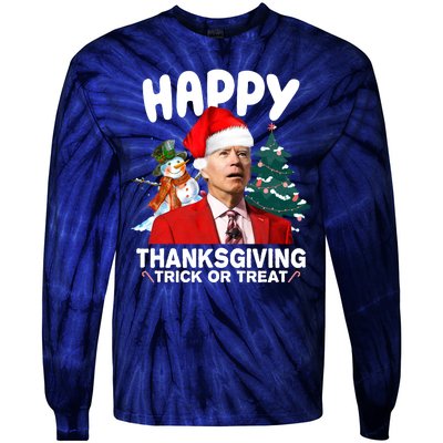 Happy Thanksgiving Trick Or Treat Funny Joe Biden Tie-Dye Long Sleeve Shirt