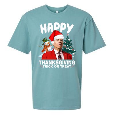 Happy Thanksgiving Trick Or Treat Funny Joe Biden Sueded Cloud Jersey T-Shirt