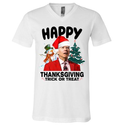 Happy Thanksgiving Trick Or Treat Funny Joe Biden V-Neck T-Shirt