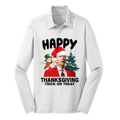 Happy Thanksgiving Trick Or Treat Funny Joe Biden Silk Touch Performance Long Sleeve Polo