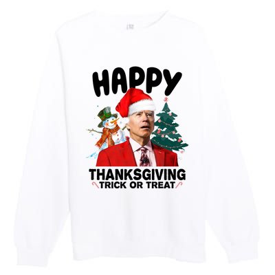 Happy Thanksgiving Trick Or Treat Funny Joe Biden Premium Crewneck Sweatshirt