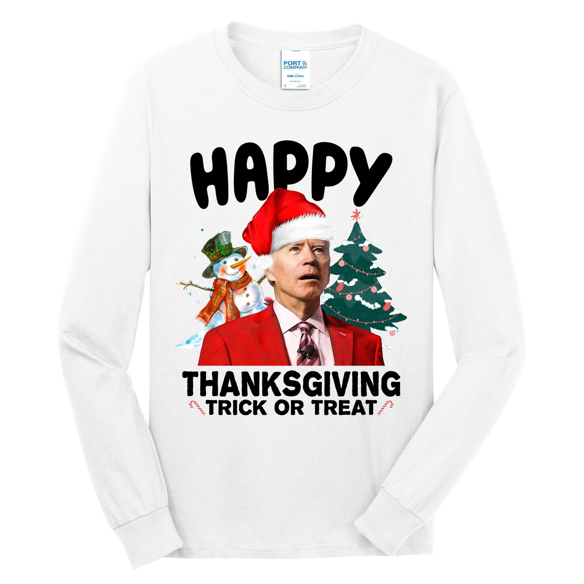 Happy Thanksgiving Trick Or Treat Funny Joe Biden Tall Long Sleeve T-Shirt