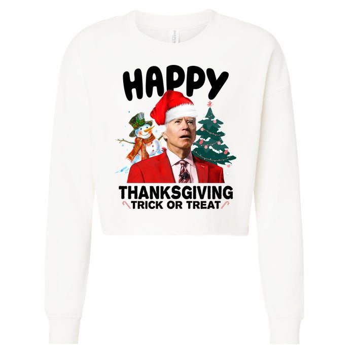 Happy Thanksgiving Trick Or Treat Funny Joe Biden Cropped Pullover Crew