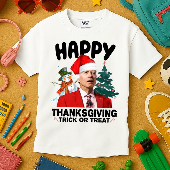 Happy Thanksgiving Trick Or Treat Funny Joe Biden Kids T-Shirt