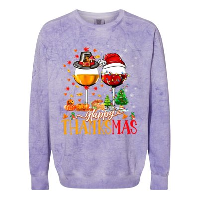 Happy Thanksmas Thanksgiving Christmas Ugly Xmas Pajamas Gift Colorblast Crewneck Sweatshirt