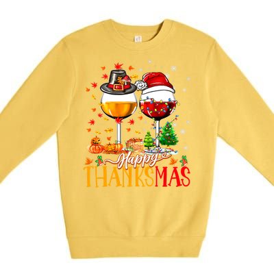 Happy Thanksmas Thanksgiving Christmas Ugly Xmas Pajamas Gift Premium Crewneck Sweatshirt