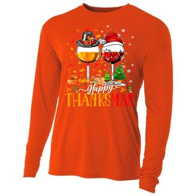 Happy Thanksmas Thanksgiving Christmas Ugly Xmas Pajamas Gift Cooling Performance Long Sleeve Crew