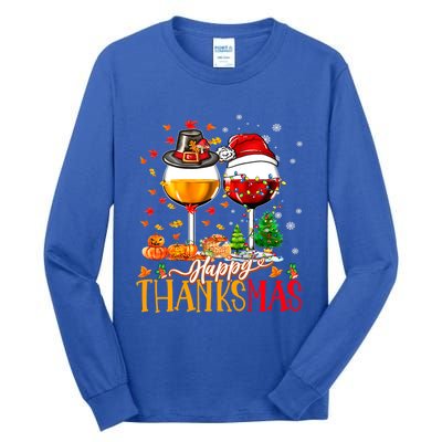 Happy Thanksmas Thanksgiving Christmas Ugly Xmas Pajamas Gift Tall Long Sleeve T-Shirt