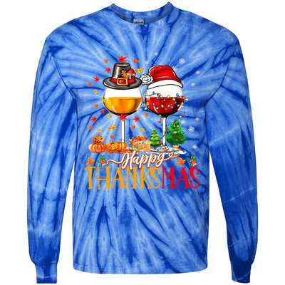 Happy Thanksmas Thanksgiving Christmas Ugly Xmas Pajamas Gift Tie-Dye Long Sleeve Shirt