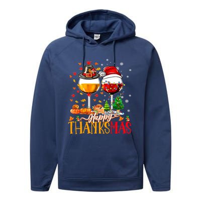 Happy Thanksmas Thanksgiving Christmas Ugly Xmas Pajamas Gift Performance Fleece Hoodie