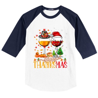 Happy Thanksmas Thanksgiving Christmas Ugly Xmas Pajamas Gift Baseball Sleeve Shirt