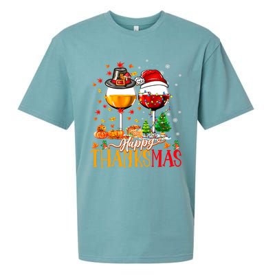 Happy Thanksmas Thanksgiving Christmas Ugly Xmas Pajamas Gift Sueded Cloud Jersey T-Shirt