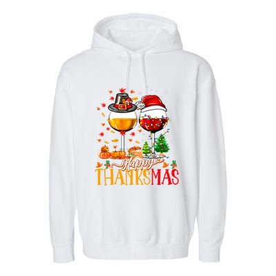 Happy Thanksmas Thanksgiving Christmas Ugly Xmas Pajamas Gift Garment-Dyed Fleece Hoodie