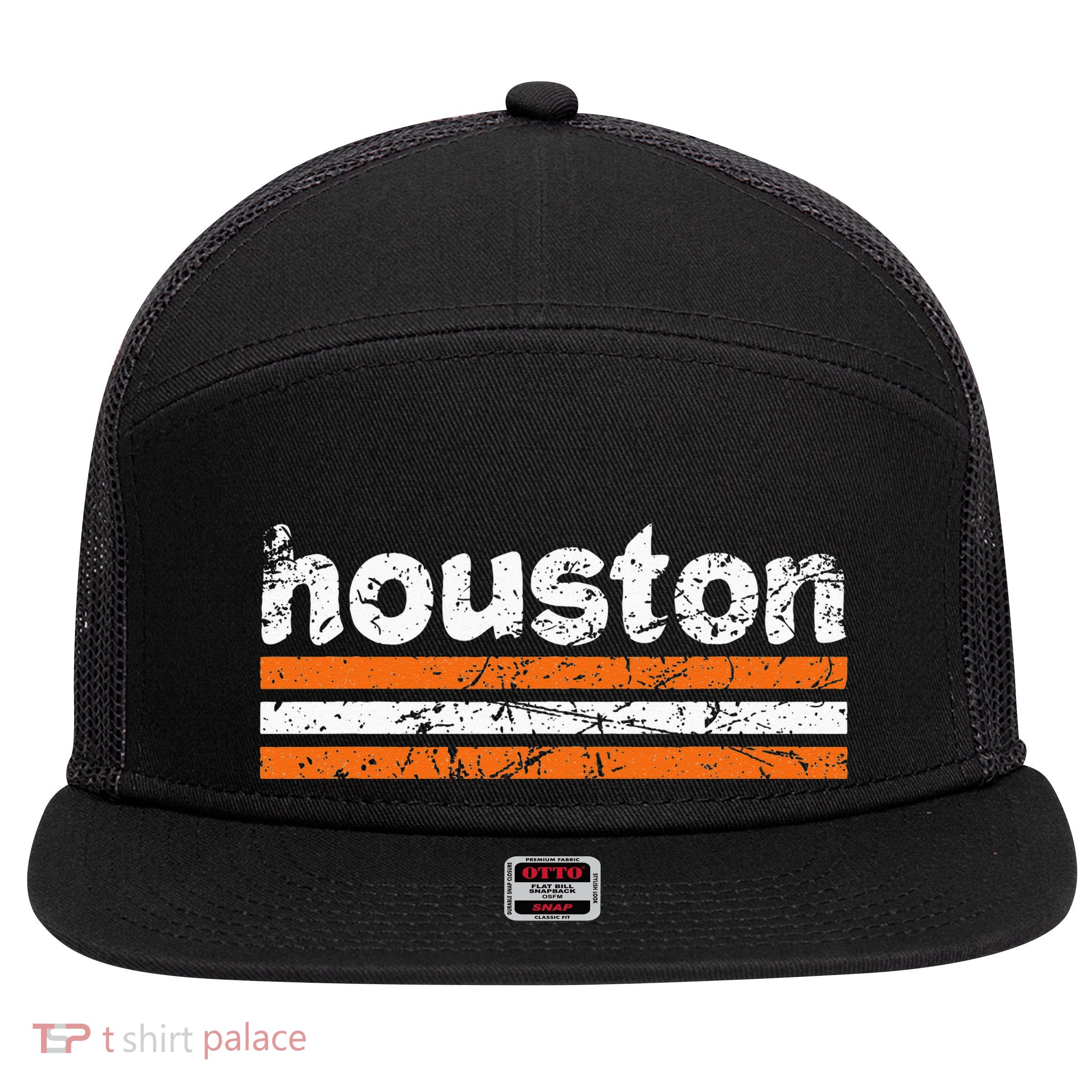 Houston Texas Three Stripe Vintage Weathered  7 Panel Mesh Trucker Snapback Hat