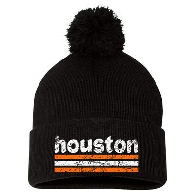 Houston Texas Three Stripe Vintage Weathered  Pom Pom 12in Knit Beanie