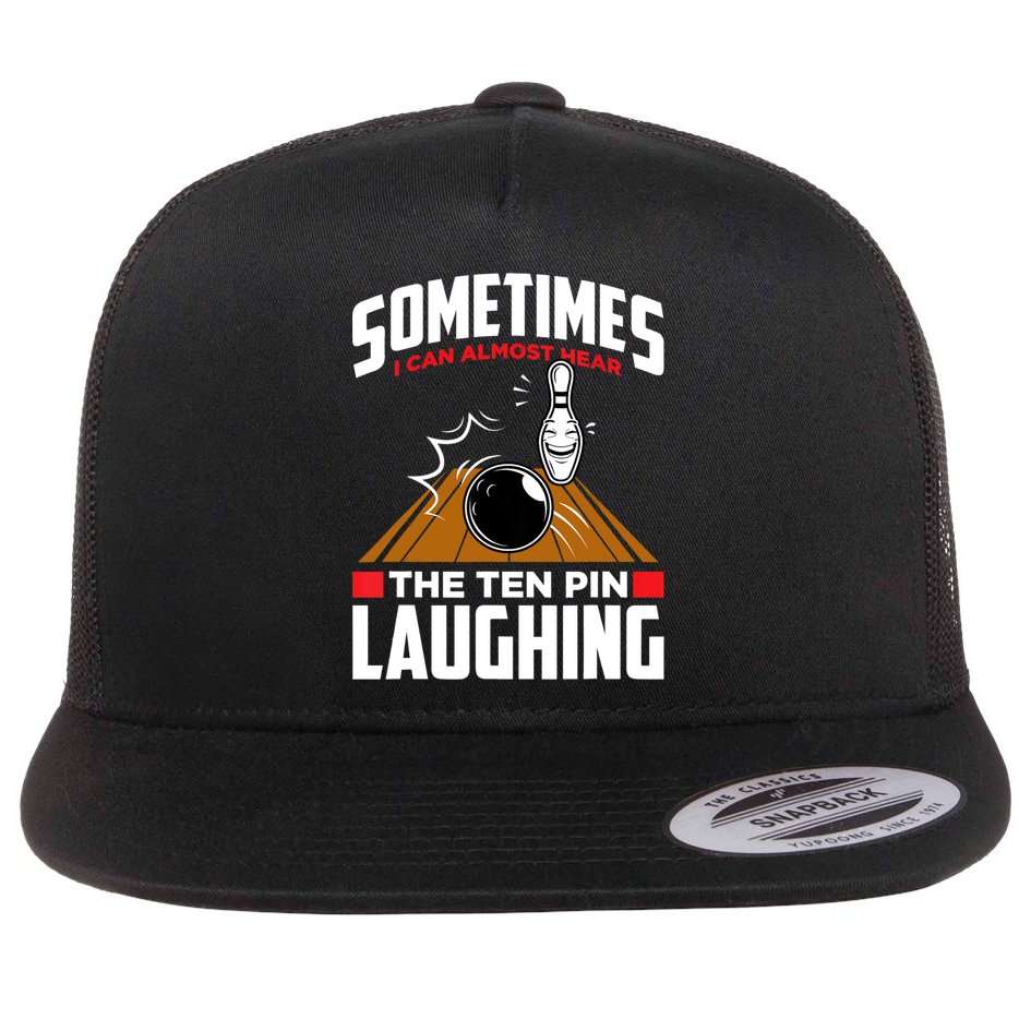 Hear The Ten Pin Laughing Funny Bowler & Bowling TShirt Flat Bill Trucker Hat
