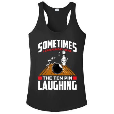 Hear The Ten Pin Laughing Funny Bowler & Bowling TShirt Ladies PosiCharge Competitor Racerback Tank