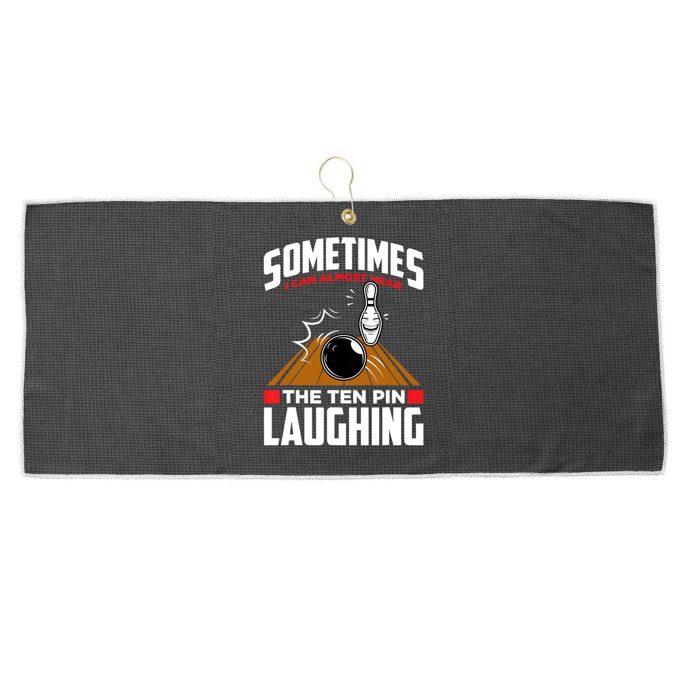 Hear The Ten Pin Laughing Funny Bowler & Bowling TShirt Large Microfiber Waffle Golf Towel