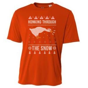 Honking Through The Snow Funny Goose Ugly Christmas Gift Cooling Performance Crew T-Shirt