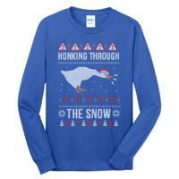 Honking Through The Snow Funny Goose Ugly Christmas Gift Tall Long Sleeve T-Shirt