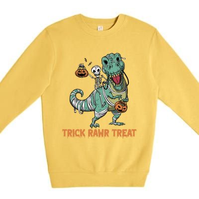 Halloween Trex Tgiftrex Trick Rawr Treat Funny Dinosaur Mummy Gift Premium Crewneck Sweatshirt