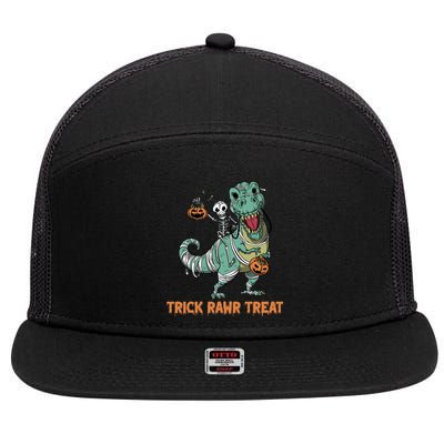 Halloween Trex Tgiftrex Trick Rawr Treat Funny Dinosaur Mummy Gift 7 Panel Mesh Trucker Snapback Hat