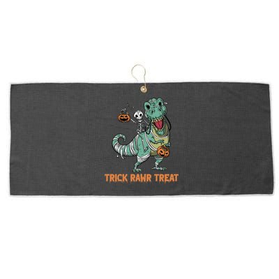 Halloween Trex Tgiftrex Trick Rawr Treat Funny Dinosaur Mummy Gift Large Microfiber Waffle Golf Towel