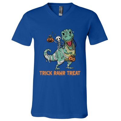 Halloween Trex Tgiftrex Trick Rawr Treat Funny Dinosaur Mummy Gift V-Neck T-Shirt