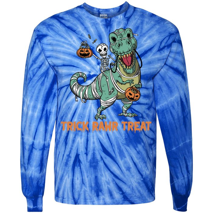 Halloween Trex Tgiftrex Trick Rawr Treat Funny Dinosaur Mummy Gift Tie-Dye Long Sleeve Shirt