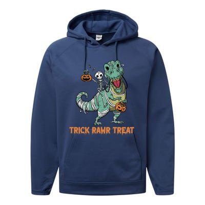 Halloween Trex Tgiftrex Trick Rawr Treat Funny Dinosaur Mummy Gift Performance Fleece Hoodie