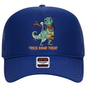 Halloween Trex Tgiftrex Trick Rawr Treat Funny Dinosaur Mummy Gift High Crown Mesh Back Trucker Hat