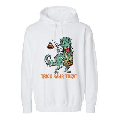 Halloween Trex Tgiftrex Trick Rawr Treat Funny Dinosaur Mummy Gift Garment-Dyed Fleece Hoodie