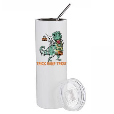 Halloween Trex Tgiftrex Trick Rawr Treat Funny Dinosaur Mummy Gift Stainless Steel Tumbler