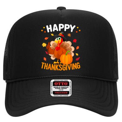 Happy Thanksgiving Turkey Day Autumn Fall Family High Crown Mesh Back Trucker Hat