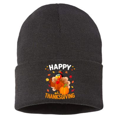 Happy Thanksgiving Turkey Day Autumn Fall Family Sustainable Knit Beanie