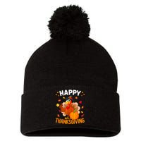 Happy Thanksgiving Turkey Day Autumn Fall Family Pom Pom 12in Knit Beanie