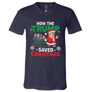 How The Trump Saved Christmas Funny Trump Christmas V-Neck T-Shirt