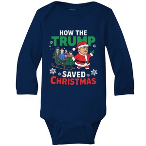 How The Trump Saved Christmas Funny Trump Christmas Baby Long Sleeve Bodysuit